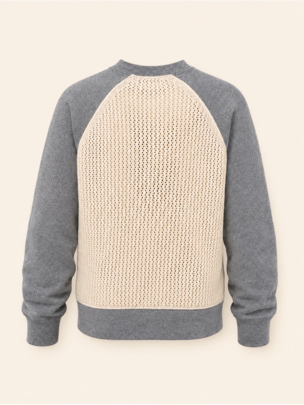 Nike NSW Mixed Media Open Knit Crewneck Sweater Gray Cream S - Picture 2 of 5